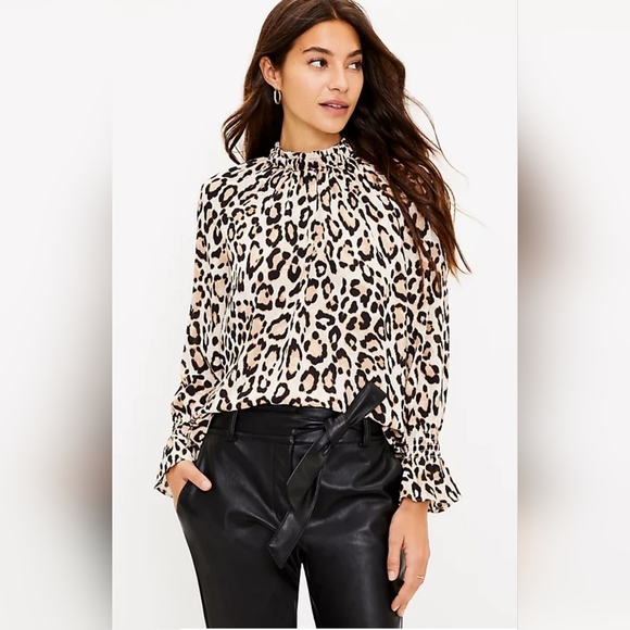 LOFT Tops - LOFT Petite Leopard Print Long Sleeve Bell Cuff Blouse, XXS NWT
